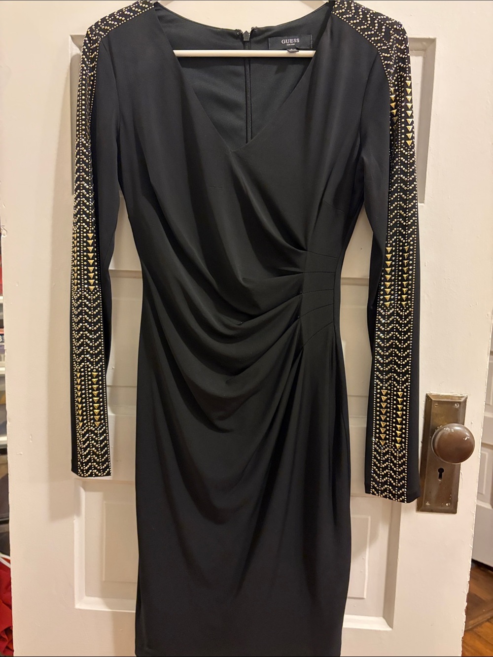 GUESS Black Long-Sleeve Dress with Gold & Silver Embellished Sleeves